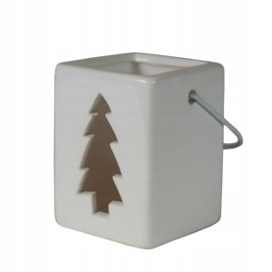Lampion ceramiczny z choinką biały LAMPIONY Święta