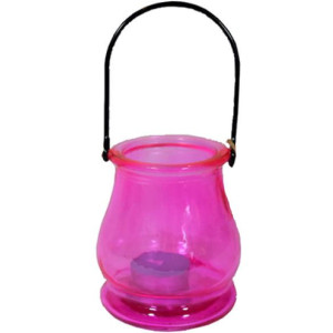 Lampion szklany różowy DEKORACJA DOM OGRÓD