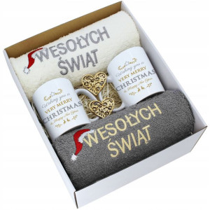 Prezent Świąteczny Komplet Ręczniki + Kubki Zestaw