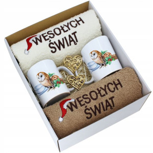 Prezent Świąteczny Komplet Ręczniki + Kubki Zestaw