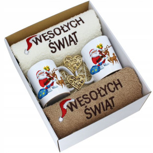 Prezent Świąteczny Komplet Ręczniki + Kubki Zestaw