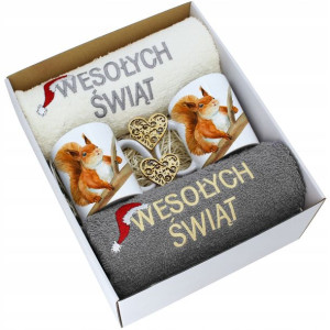 Prezent Świąteczny Komplet Ręczniki + Kubki Zestaw