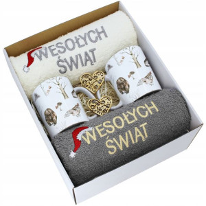 Prezent Świąteczny Komplet Ręczniki + Kubki Zestaw