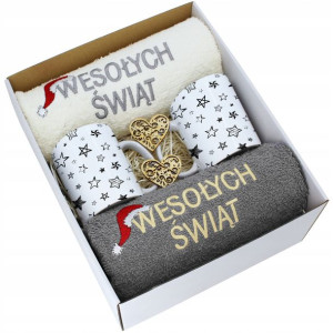 Prezent Świąteczny Komplet Ręczniki + Kubki Zestaw