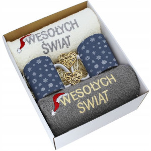 Prezent Świąteczny Komplet Ręczniki + Kubki Zestaw