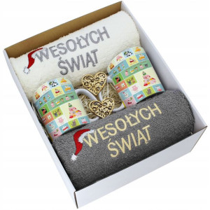 Prezent Świąteczny Komplet Ręczniki + Kubki Zestaw