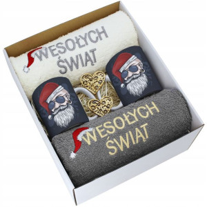 Prezent Świąteczny Komplet Ręczniki + Kubki Zestaw
