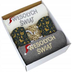 Prezent Świąteczny Komplet Ręczniki + Kubki Zestaw