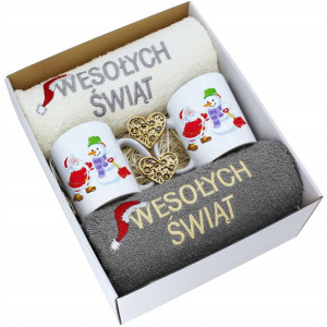 Prezent Świąteczny Komplet Ręczniki + Kubki Zestaw