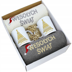 Prezent Świąteczny Komplet Ręczniki + Kubki Zestaw