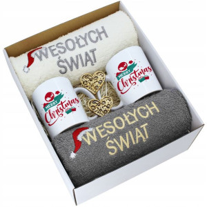 Prezent Świąteczny Komplet Ręczniki + Kubki Zestaw