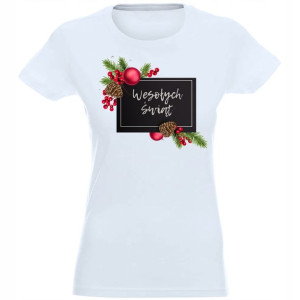 T-shirt Koszulka Damska Świąteczna Nadruk - M