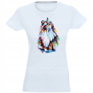 T-shirt Koszulka Damska Nadruk Kolor Kot Xl