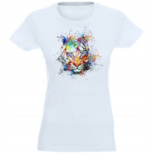 T-shirt Koszulka Damska Nadruk Kolor Tygrys Xl