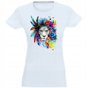T-shirt Koszulka Damska Nadruk Kolor Lew Xl