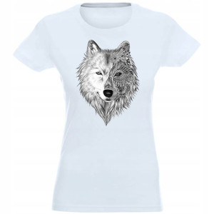 T-shirt Koszulka Damska Nadruk Szary Wilk Xl