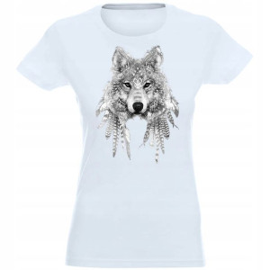 T-shirt Koszulka Damska Nadruk Szary Wilk S