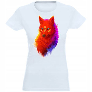 T-shirt Koszulka Damska Nadruk Kolor Wilk S