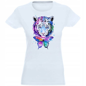 T-shirt Koszulka Damska Nadruk Kolor Tygrys Xl