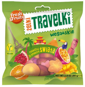 Żelki Travelki wegańskie smaki Fresh&Fruity 80g