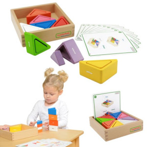 Drewniana Gra Dla Dzieci Kolorowe Klocki i Kubeczki Trójkąty Masterkidz Mon