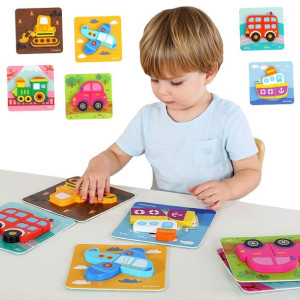 TOOKY TOY Drewniane Klocki Montessori Układanka Puzzle Zestaw 33 El. + 6 Pl