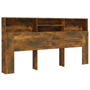 Wezgłowie łóżka z półkami, przydymiony dąb, 200x19x103,5 cm
