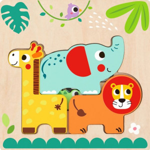 Tooky Toy Drewniane Puzzle Montessori Wielowarstwowe Tablica Zwierzątka Leś