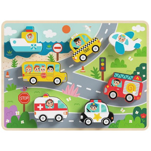 Tooky Toy Drewniane Puzzle Montessori Pojazdy Samochody Samolot Statek Mias