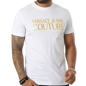 Versace Jeans Couture t-shirt koszulka męska biała złoty nadruk 74GAHT01 XL