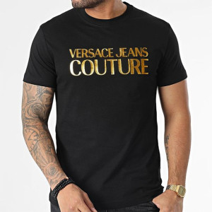 Versace Jeans Couture t-shirt koszulka męska czarna złoty nadruk 74GAHT01 M