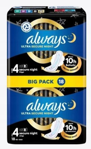 Always, Ultra Secure Night, Podpaski, 18 sztuk