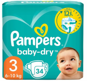 Pampers, Baby-Dry 3 (6-10 kg) Pieluchy, 34 sztuk