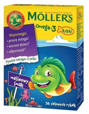 Mollers Omega-3 Rybki żelki malinowe 36 sztuk