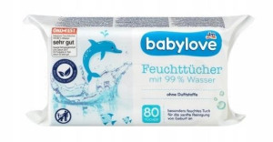 Babylove, Chusteczki nawilżane z 99% wodą, 80szt