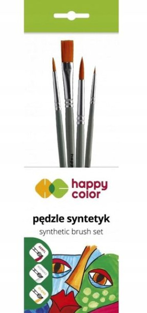 Happy Color, Zestaw pędzli syntetycznych mix b, 4
