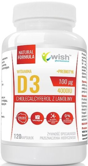 Wish Witamina D3 100mcg 4000iu+prebiotyk-120kaps