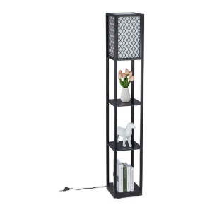 Lampa podłogowa z regałem czarno-biała stojąca