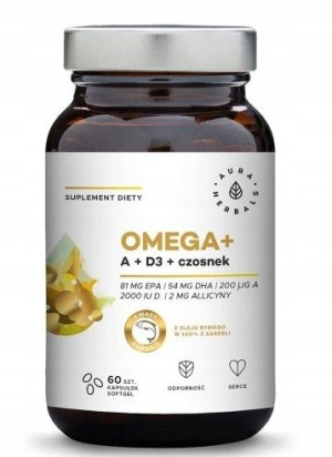 Aura Herbals, Omega+ Wit. A + D3 + Czosnek, 60kaps