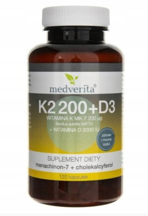 Witamina K2 200mg + D3 2000IU 120 kapsułek