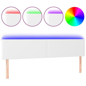 Zagłówek do łóżka z LED, biały, 200x5x78/88 cm, sztuczna skóra