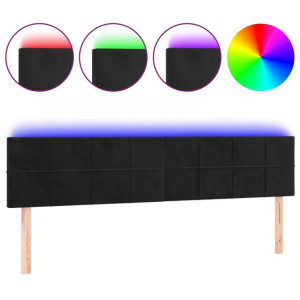Zagłówek do łóżka z LED, czarny, 200x5x78/88 cm, aksamit