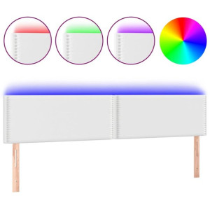 Zagłówek do łóżka z LED, biały, 200x5x78/88 cm, sztuczna skóra