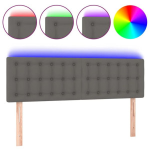 Zagłówek do łóżka z LED, szary, 144x5x78/88 cm, sztuczna skóra