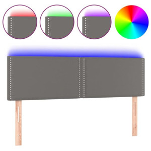 Zagłówek do łóżka z LED, szary, 144x5x78/88 cm, sztuczna skóra