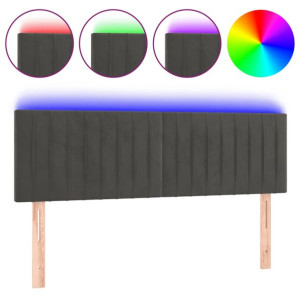 Zagłówek do łóżka z LED, ciemnoszary, 144x5x78/88 cm, aksamit
