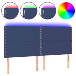 Zagłówek do łóżka z LED, niebieski, 200x5x118/128 cm, tkanina
