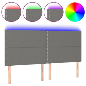 Zagłówek do łóżka z LED, ciemnoszary, 200x5x118/128 cm, tkanina