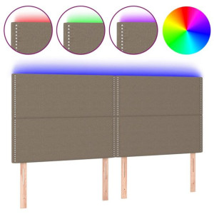 Zagłówek do łóżka z LED, taupe, 200x5x118/128 cm, tkanina