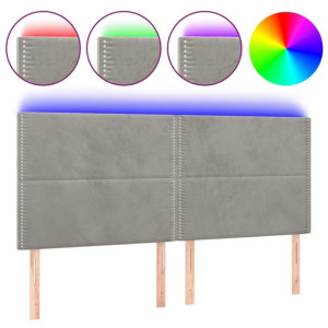Zagłówek do łóżka z LED, jasnoszary, 200x5x118/128 cm, aksamit